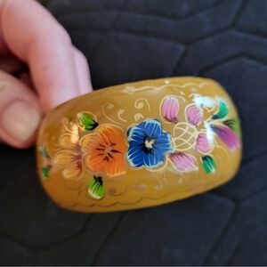 Rare Vintage Hand-Painted Floral enamel on copper cuff braclet